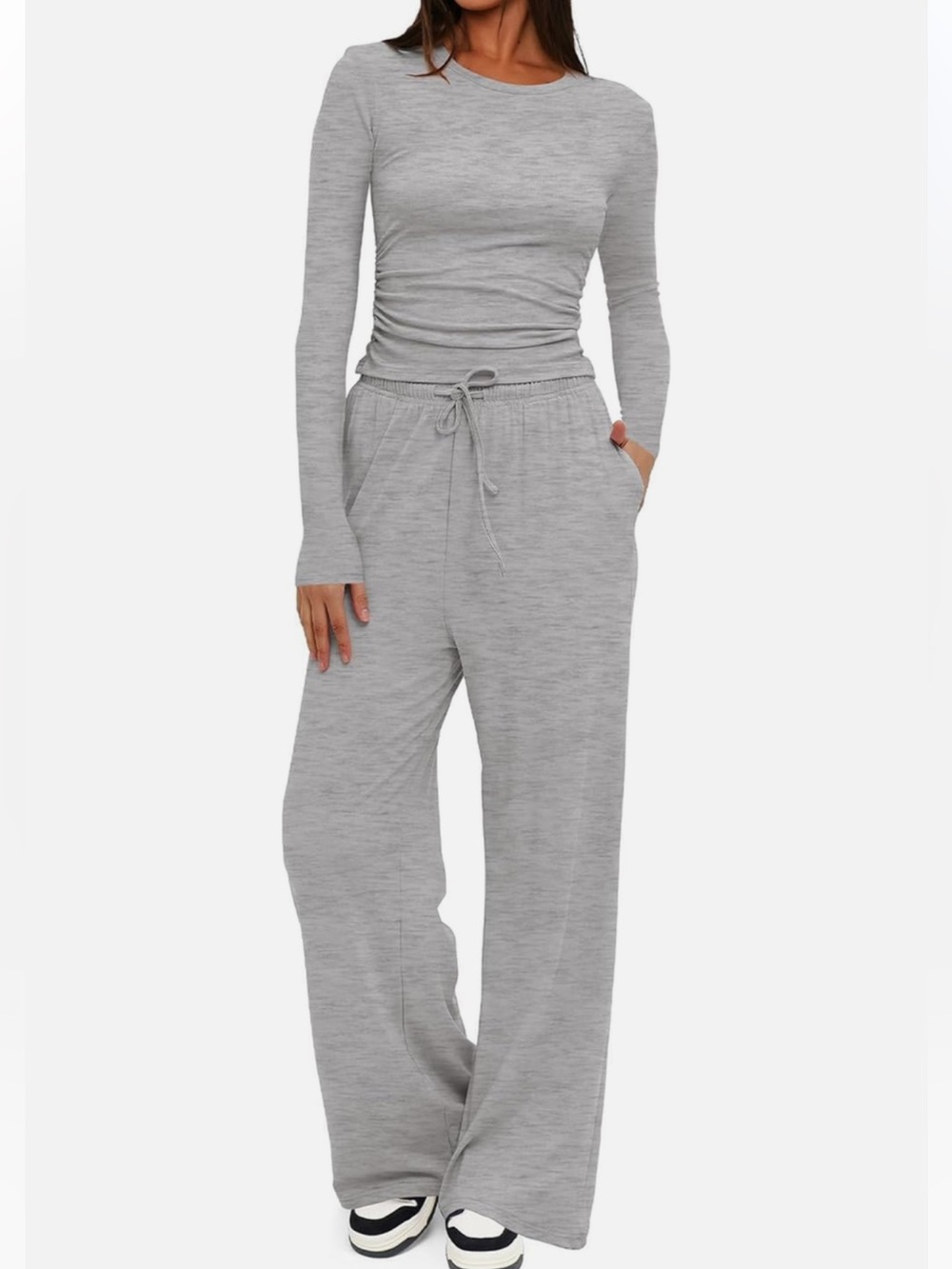Darong 2 Piece Set Long Sleeve Wide Leg Tracksuit Lounge Set Size Medium Grey